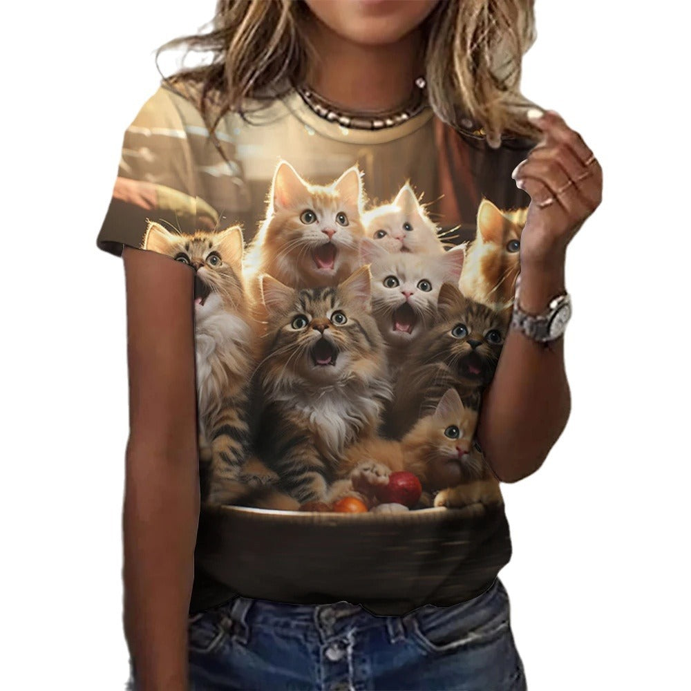 Summer Short-sleeved Women's T-shirt 3D Cat Printing