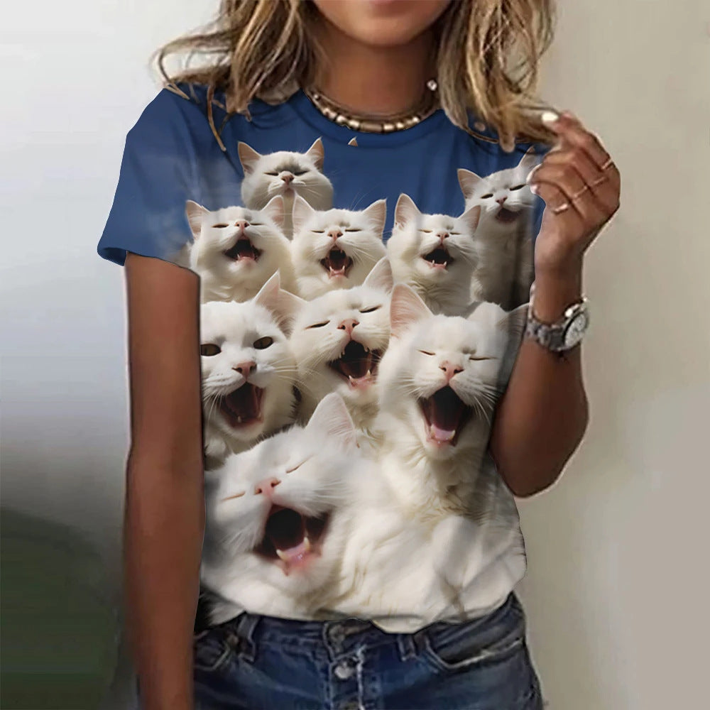 Summer Short-sleeved Women's T-shirt 3D Cat Printing