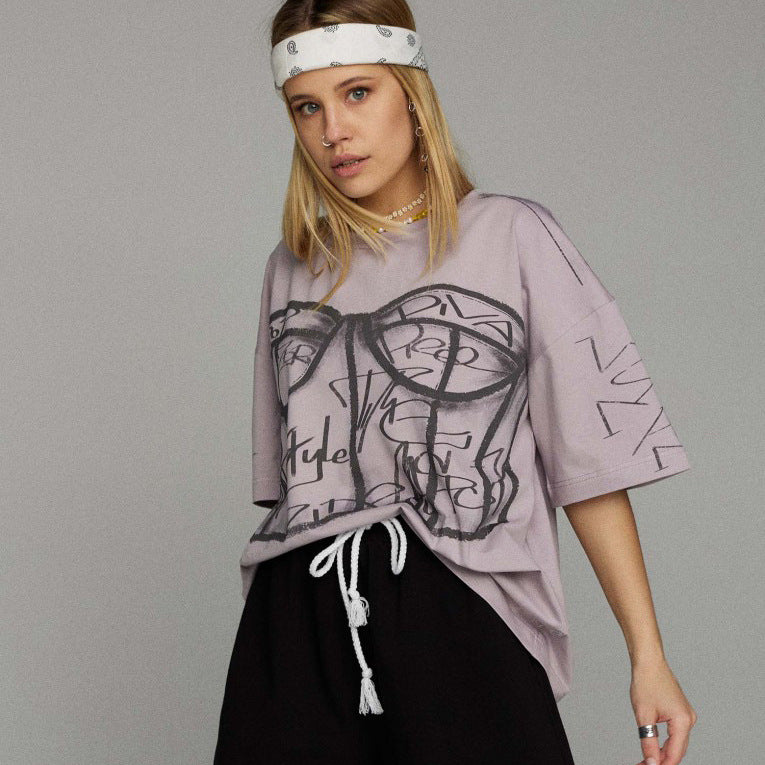 Sexy Street Style Trendy Pullover Loose Print T-shirt