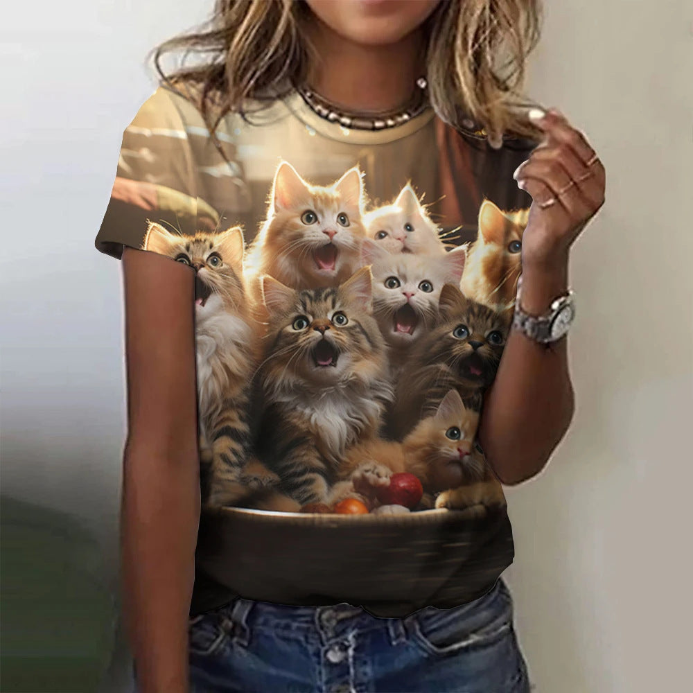 Summer Short-sleeved Women's T-shirt 3D Cat Printing