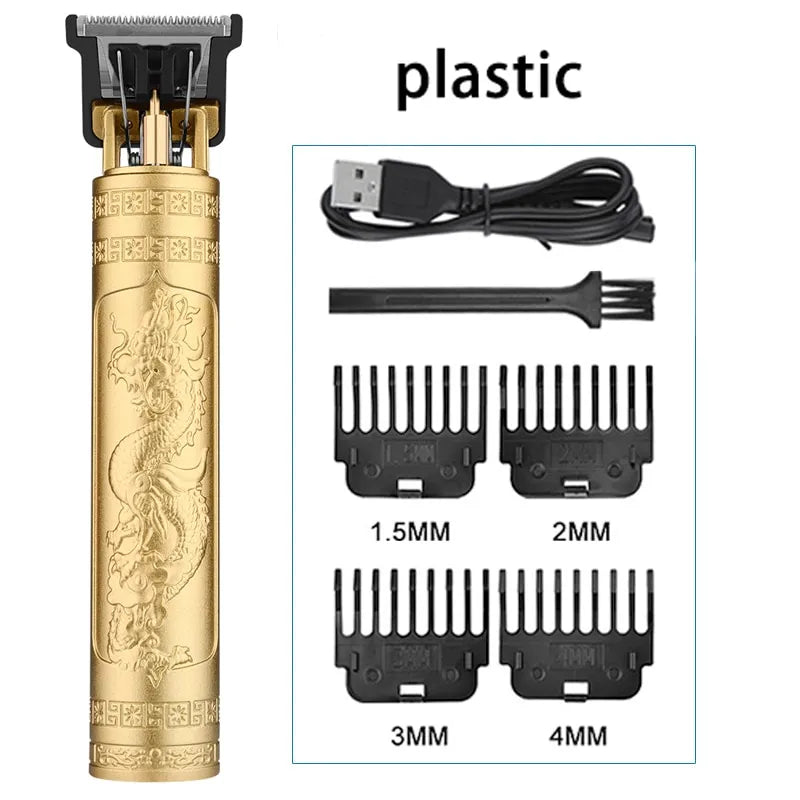 Vintage T9 Electric Hair Clipper - Professional Rechargeable Barber Trimmer for Men, Dragon Buddha Design