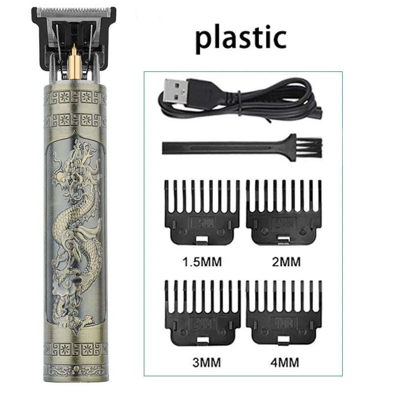 Vintage T9 Electric Hair Clipper - Professional Rechargeable Barber Trimmer for Men, Dragon Buddha Design