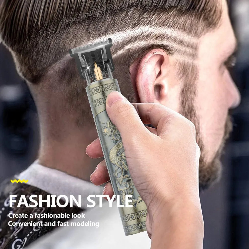 Vintage T9 Electric Hair Clipper - Professional Rechargeable Barber Trimmer for Men, Dragon Buddha Design