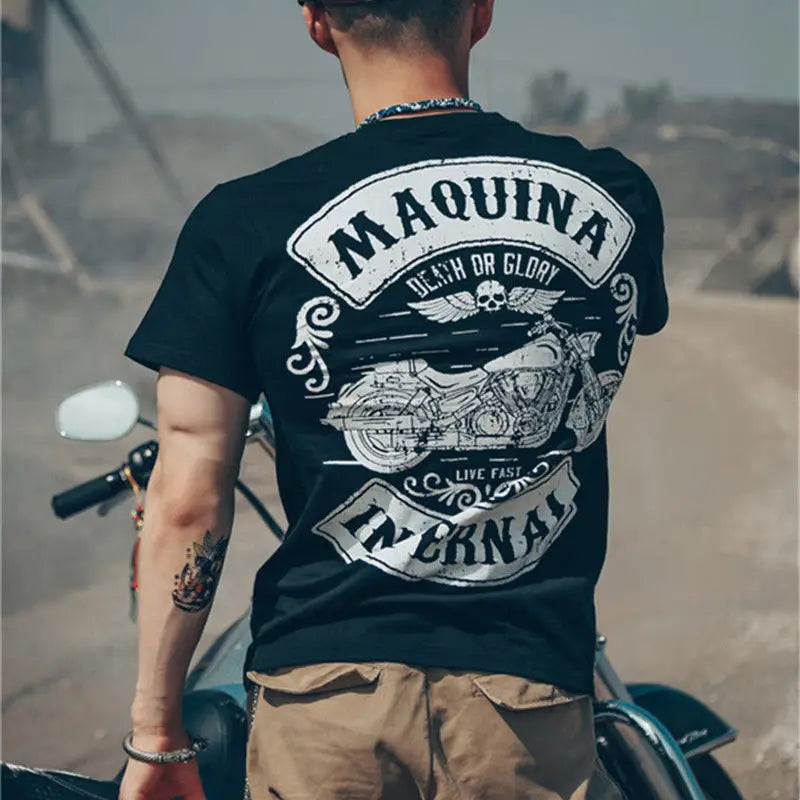 Motorcycle T Shirt for Men Hip Hop Man Tee Shirts Muscles Streetwear Rock Clothing Goth Grunge No Logo Gym Party Katoen Chic Top