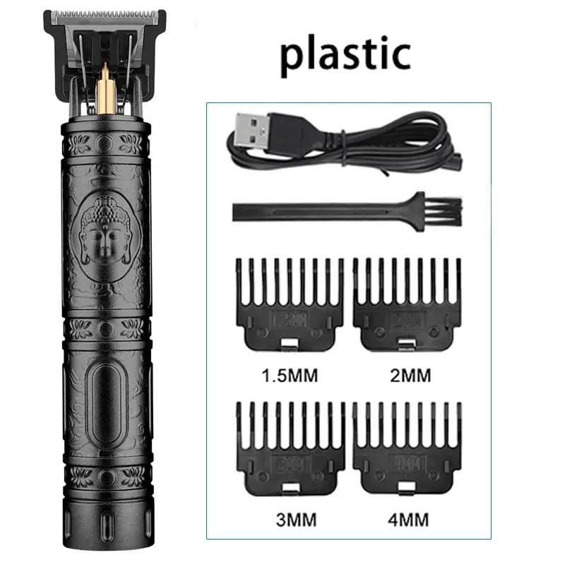 Vintage T9 Electric Hair Clipper - Professional Rechargeable Barber Trimmer for Men, Dragon Buddha Design