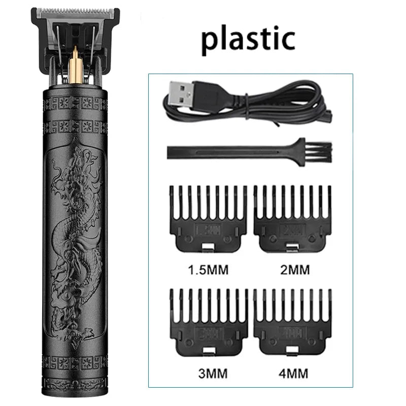 Vintage T9 Electric Hair Clipper - Professional Rechargeable Barber Trimmer for Men, Dragon Buddha Design