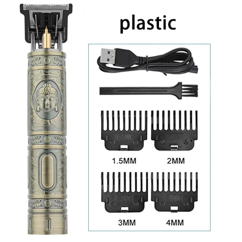 Vintage T9 Electric Hair Clipper - Professional Rechargeable Barber Trimmer for Men, Dragon Buddha Design