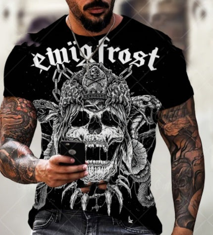 Skull 3D Printing Men's Short Sleeve Handsome Men's Casual