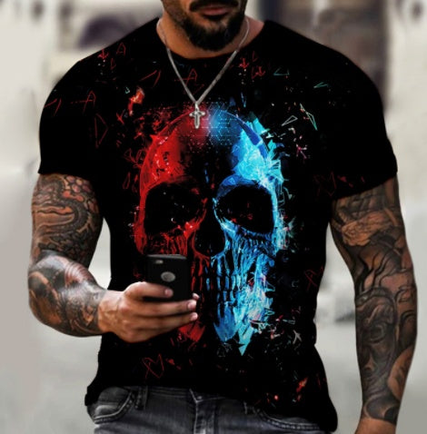 Skull 3D Printing Men's Short Sleeve Handsome Men's Casual