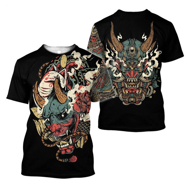 3D Men's T-shirt Samurai Printed T-shirt Loose Round Neck