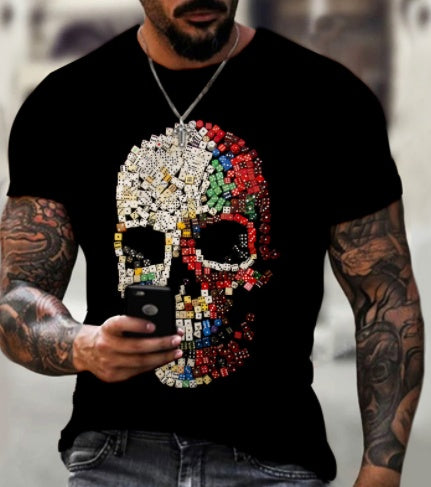 Skull 3D Printing Men's Short Sleeve Handsome Men's Casual