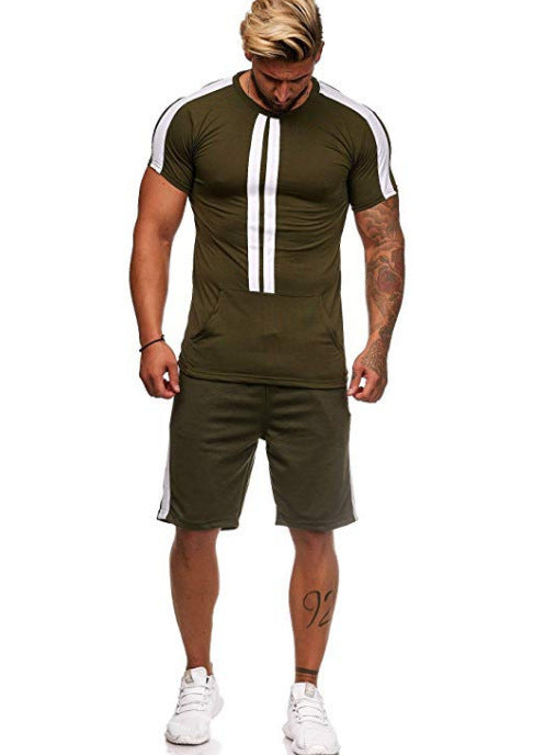 European And American Men's Striped Casual Shorts Sports Suit