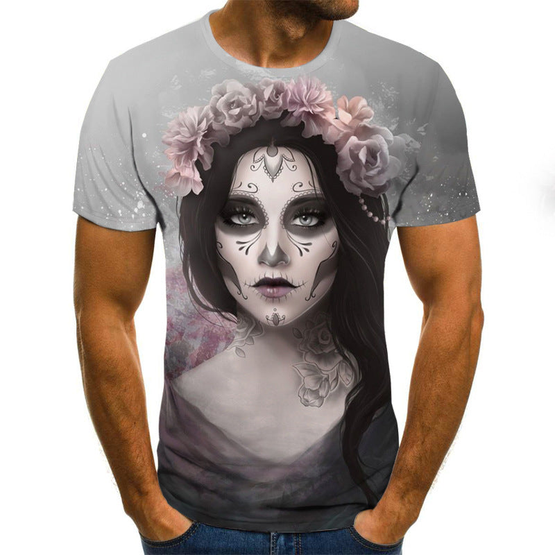 Printed 3DT Shirts Horror Skull Print Short Sleeve T-Shirts For Men And Women