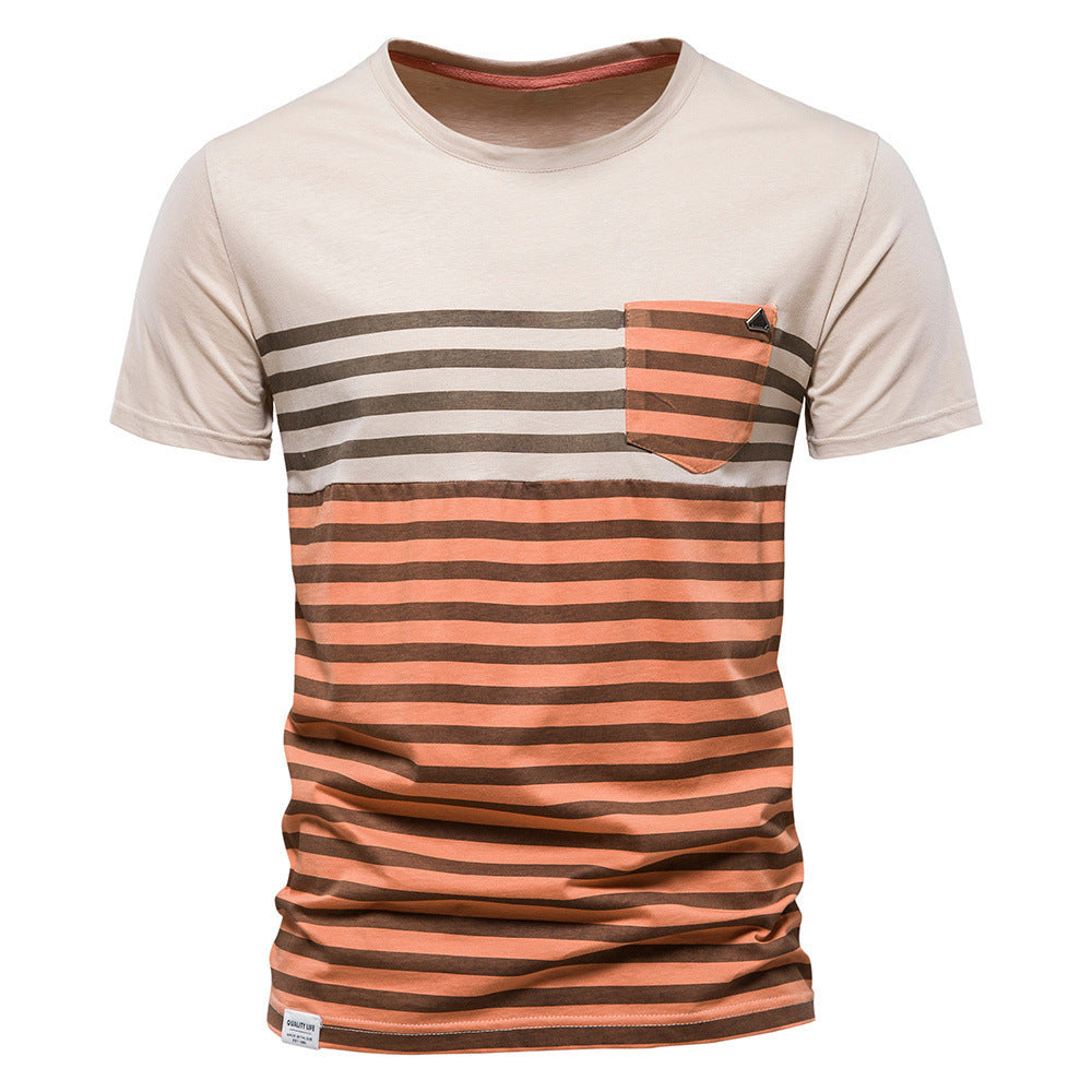 Men's Short Sleeve T-Shirt Cotton Contrast Stripe Print