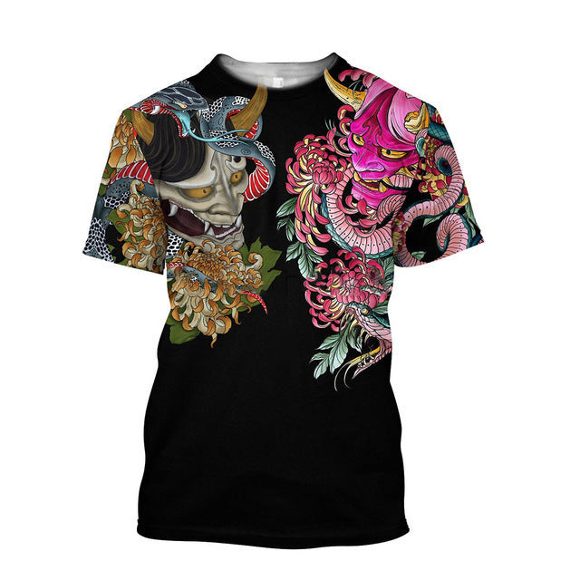 3D Men's T-shirt Samurai Printed T-shirt Loose Round Neck