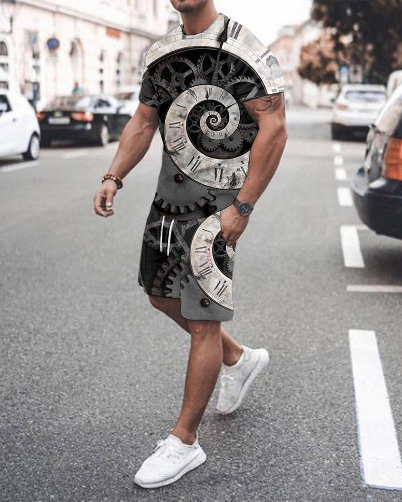 3D Digital Printing Short-sleeved Men's Shorts Suit