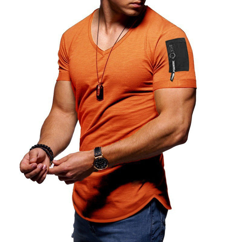 European and American sports slim solid color round neck short sleeves