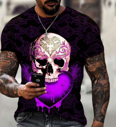 Skull 3D Printing Men's Short Sleeve Handsome Men's Casual