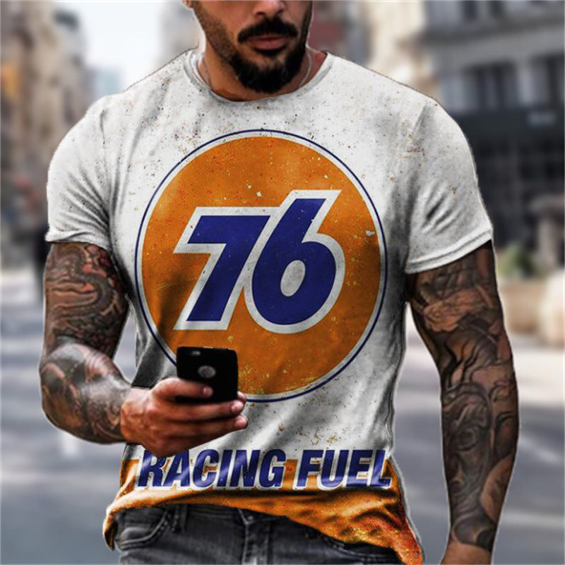 Casual Round Neck Digital Print Slim Short Sleeve Pullover T-shirt