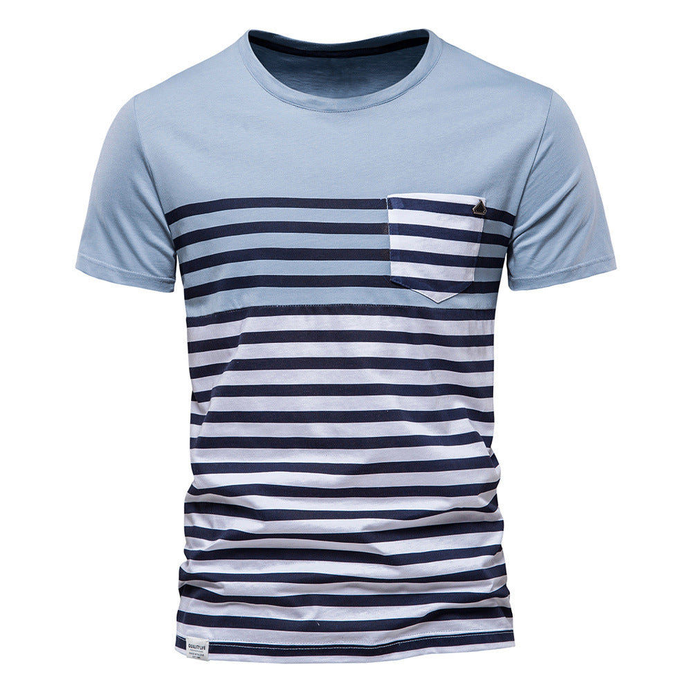 Men's Short Sleeve T-Shirt Cotton Contrast Stripe Print