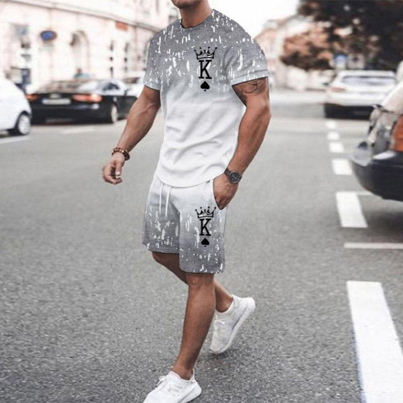 Foreign Trade Summer New Men's 3D Printed Short-sleeved Shorts Suit