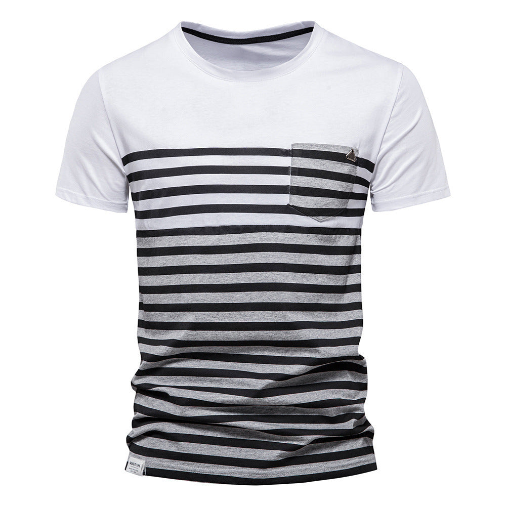 Men's Short Sleeve T-Shirt Cotton Contrast Stripe Print