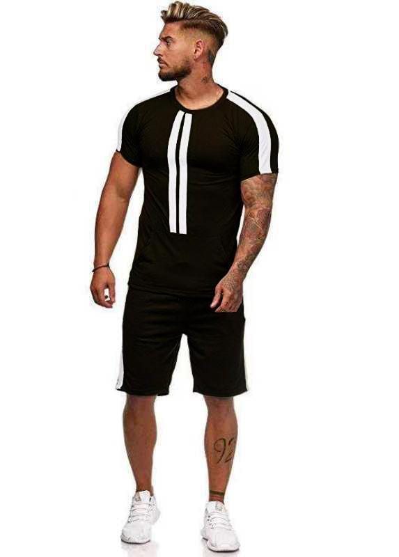 European And American Men's Striped Casual Shorts Sports Suit